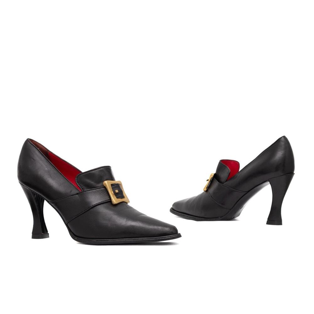 Celine Vintage Black Leather Buckle Pointed Toe Heels Pumps 37 US 7
